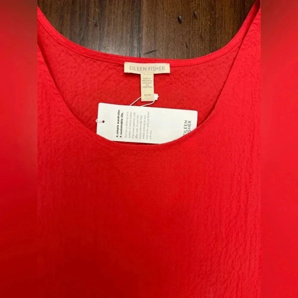 Eileen Fisher Organic Cotton Pucker Tiered Dress Midi Watermelon Sz XS Flowy - Picture 8 of 12